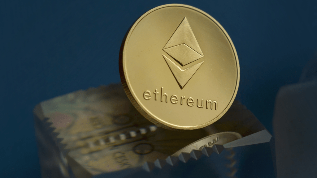 an ethereum coin sitting on top of a table